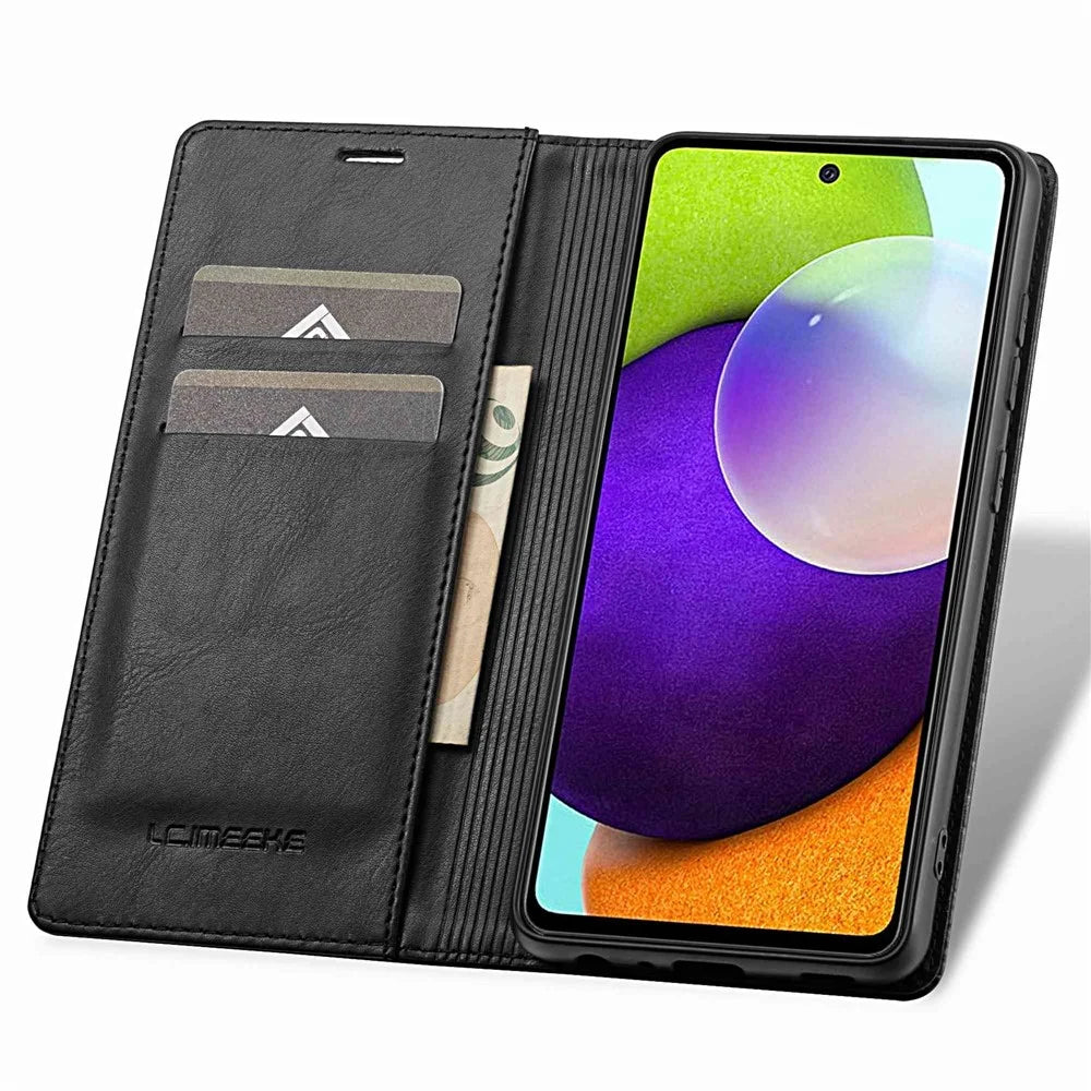 LC.IMEEKE for Samsung Galaxy A52 4G / 5G / A52s 5G Shockproof RFID Blocking Phone Case Phone Flip Wallet Cover with Stand - Black - 2