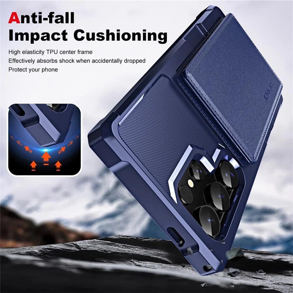 ENKAY For Samsung Galaxy S24 Ultra  Hat-Prince Wallet Card Slot Kickstand PU Leather +TPU Back Phone Cover with Camera Lens Film - Black - 5