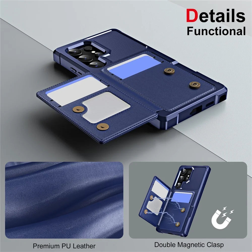 ENKAY For Samsung Galaxy S24 Ultra  Hat-Prince Wallet Card Slot Kickstand PU Leather +TPU Back Phone Cover with Camera Lens Film - Black - 6