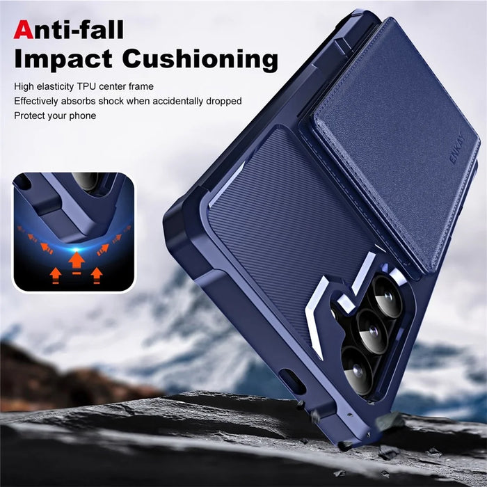 ENKAY For Samsung Galaxy A55 5G  Hat-Prince Wallet Card Slot Kickstand PU Leather +TPU Back Phone Cover with Camera Lens Film - Black - 5