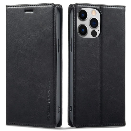 LC.IMEEKE Phone Case for iPhone 13 Pro Max 6.7 inch RFID Blocking Magnetic Closure Cell Phone Cover Flip Wallet Stand Protective Shell - Black - 1