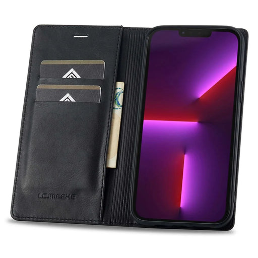 LC.IMEEKE Phone Case for iPhone 13 Pro Max 6.7 inch RFID Blocking Magnetic Closure Cell Phone Cover Flip Wallet Stand Protective Shell - Black - 2
