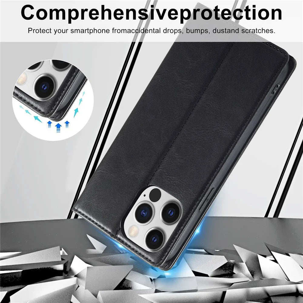 LC.IMEEKE Phone Case for iPhone 13 Pro Max 6.7 inch RFID Blocking Magnetic Closure Cell Phone Cover Flip Wallet Stand Protective Shell - Black - 5