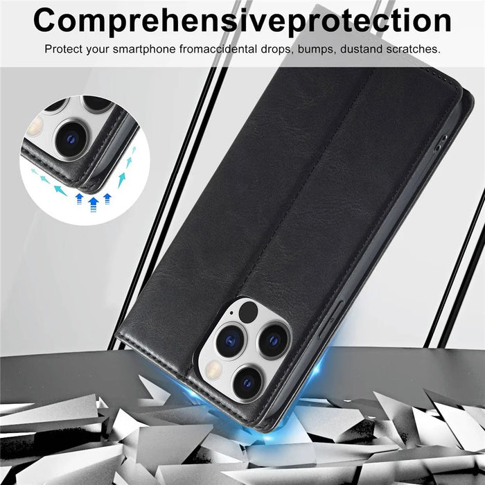 LC.IMEEKE Phone Case for iPhone 13 Pro Max 6.7 inch RFID Blocking Magnetic Closure Cell Phone Cover Flip Wallet Stand Protective Shell - Black - 5
