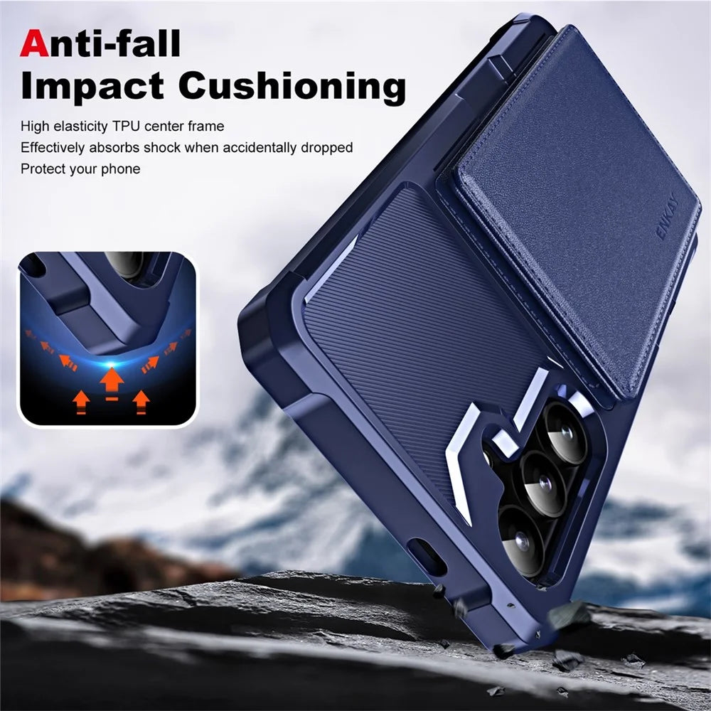 ENKAY For Samsung Galaxy S24  Hat-Prince Wallet Card Slot Kickstand PU Leather +TPU Back Phone Cover with Camera Lens Film - Black - 5