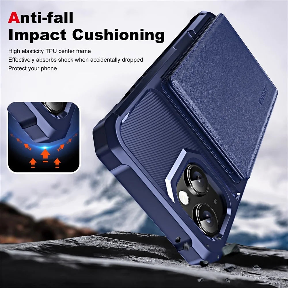 ENKAY For iPhone 14 Plus  Hat-Prince Wallet Card Slot Kickstand PU Leather +TPU Back Phone Cover with Camera Lens Film - Black - 5