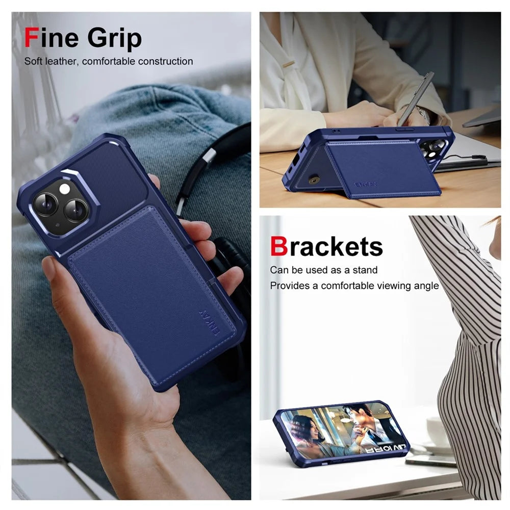ENKAY For iPhone 14 Plus  Hat-Prince Wallet Card Slot Kickstand PU Leather +TPU Back Phone Cover with Camera Lens Film - Black - 7