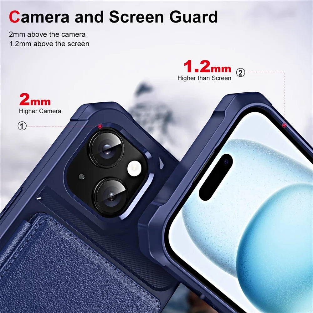 ENKAY For iPhone 15  Hat-Prince Wallet Card Slot Kickstand PU Leather +TPU Back Phone Cover with Camera Lens Film - Black - 4