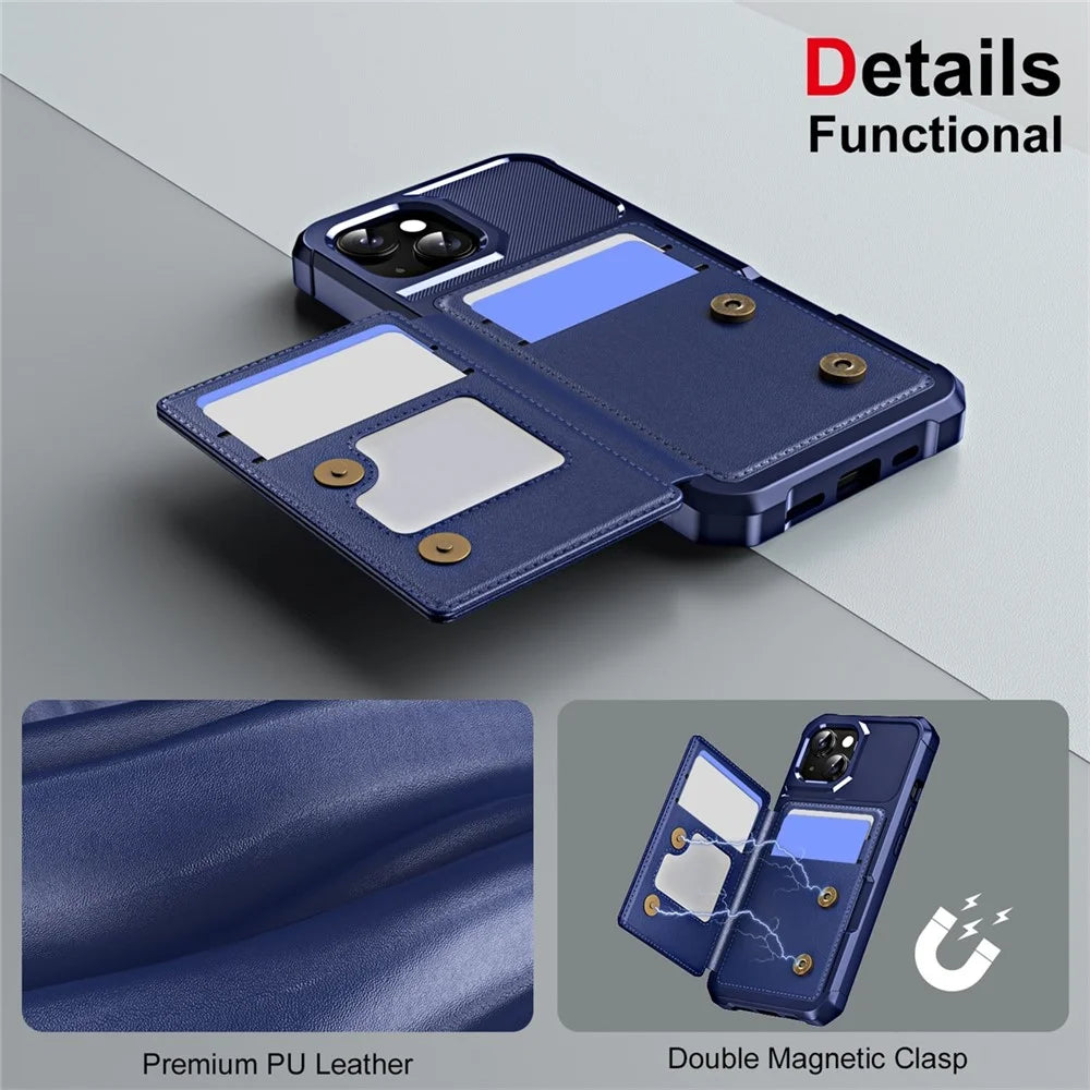 ENKAY For iPhone 15  Hat-Prince Wallet Card Slot Kickstand PU Leather +TPU Back Phone Cover with Camera Lens Film - Black - 6
