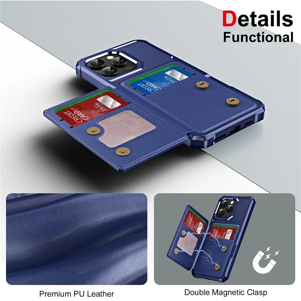 ENKAY For iPhone 16 Pro Max  Hat-Prince Wallet Card Slot Kickstand PU Leather +TPU Back Phone Cover with Camera Lens Film - Black - 6