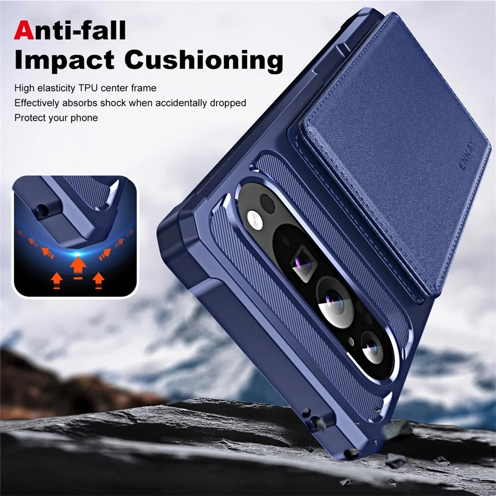ENKAY For Google Pixel 9 / Google Pixel 9 Pro  Hat-Prince Wallet Card Slot Kickstand PU Leather +TPU Back Phone Cover with Camera Lens Film - Black - 5