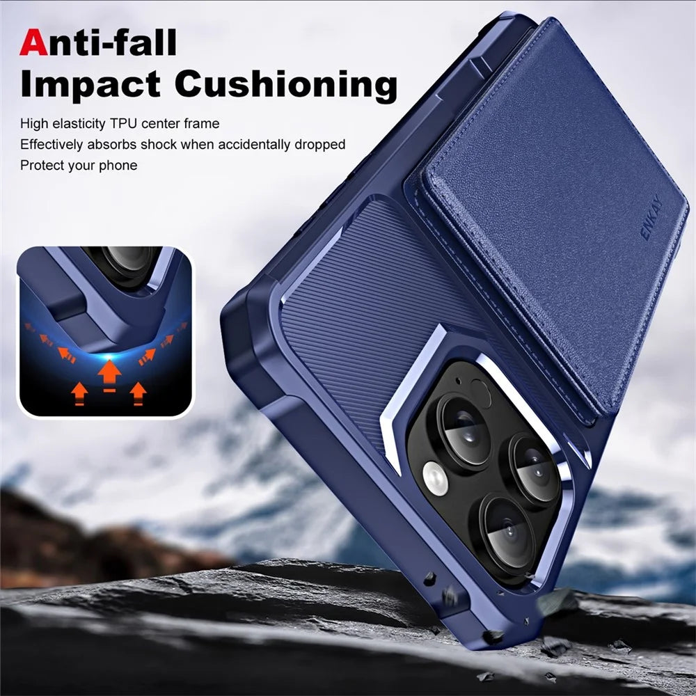 ENKAY For iPhone 16 Pro  Hat-Prince Wallet Card Slot Kickstand PU Leather +TPU Back Phone Cover with Camera Lens Film - Black - 5