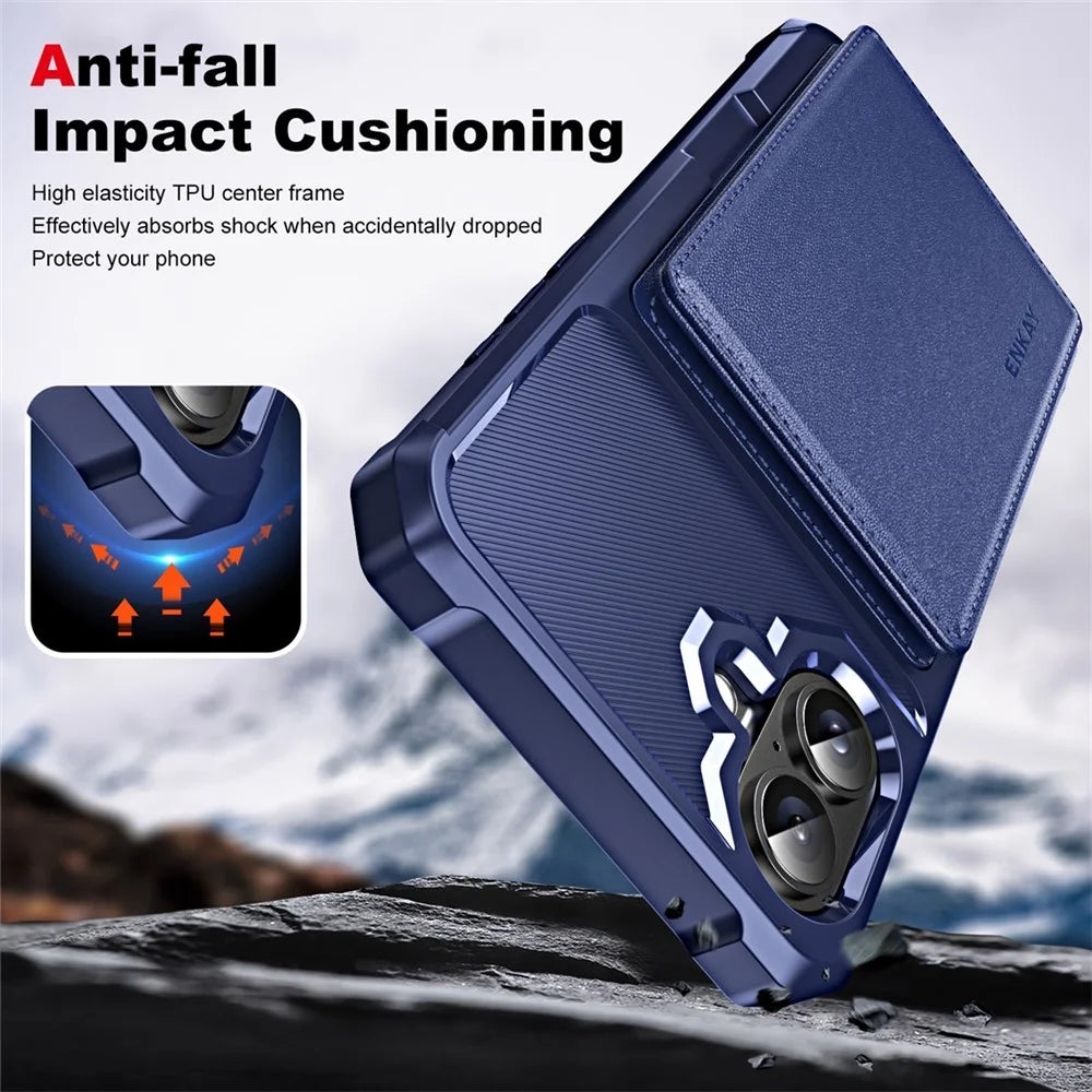 ENKAY For iPhone 16  Hat-Prince Wallet Card Slot Kickstand PU Leather +TPU Back Phone Cover with Camera Lens Film - Black - 5