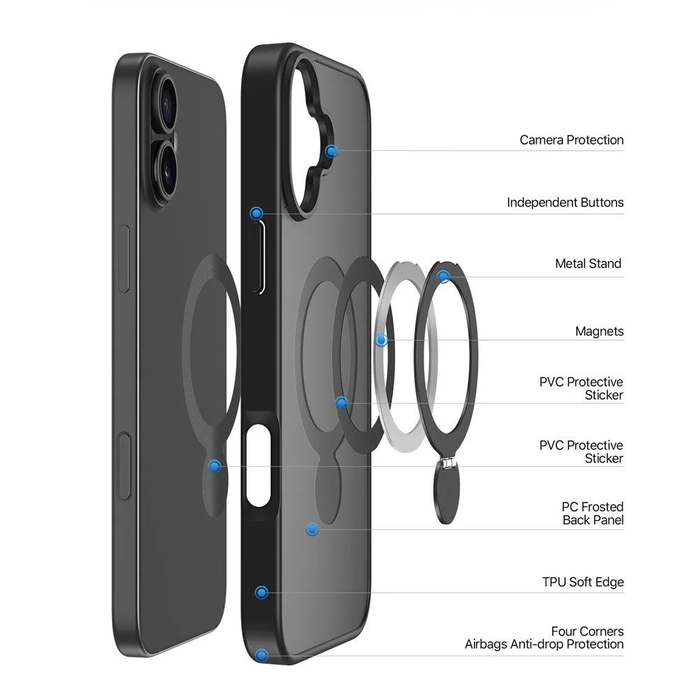 DUX DUCIS For iPhone 16 Case  Yind Series PC+TPU Phone Cover Compatible with MagSafe with Kickstand - Black - 4