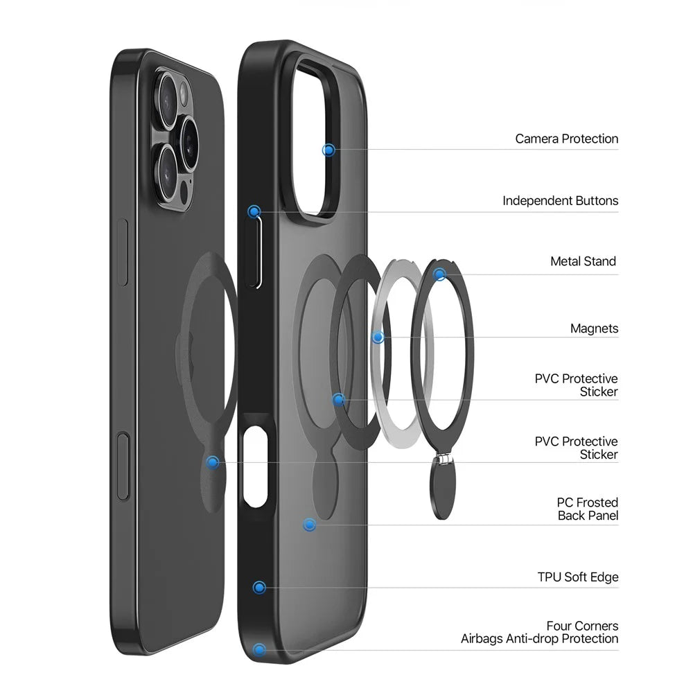 DUX DUCIS For iPhone 16 Pro Case  Yind Series PC+TPU Phone Cover Compatible with MagSafe with Kickstand - Black - 4