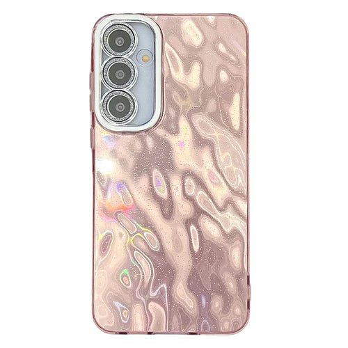 For Samsung Galaxy A16 4G / 5G Case IMD Design Shockproof PC+TPU Phone Cover with Glass Lens Film - Wrinkle Pattern / Pink - 1