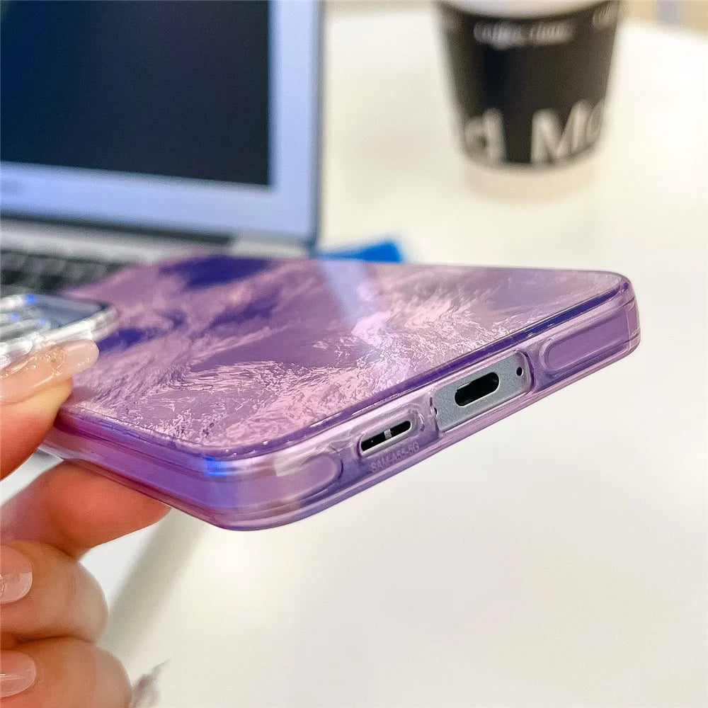For Samsung Galaxy A16 4G / 5G Case IMD Design Shockproof PC+TPU Phone Cover with Glass Lens Film - Wrinkle Pattern / Pink - 7