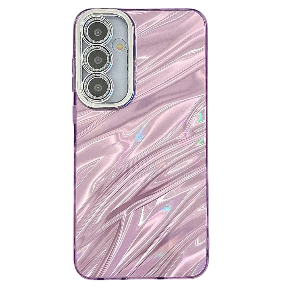For Samsung Galaxy A16 4G / 5G Case IMD Design Shockproof PC+TPU Phone Cover with Glass Lens Film - Ripple Pattern / Purple - 1
