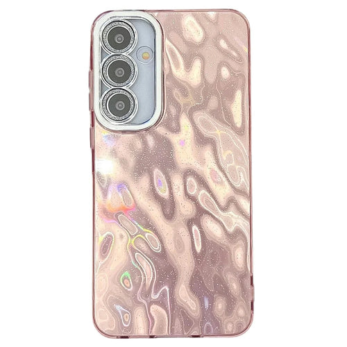 For Samsung Galaxy A36 5G / A56 5G Case IMD Design Shockproof PC+TPU Phone Cover with Glass Lens Film - Wrinkle Pattern / Pink - 1