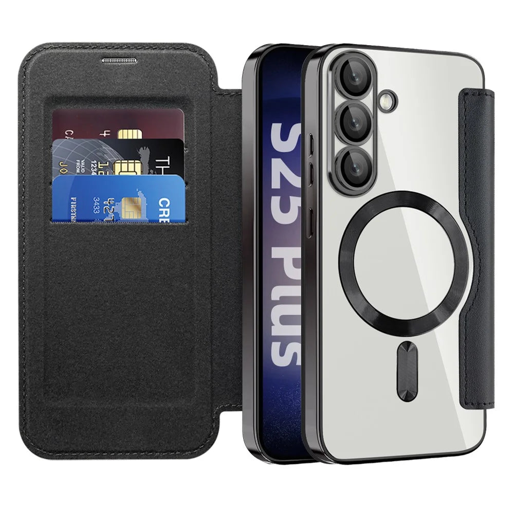 For Samsung Galaxy S25 Magnetic Case Rhombus PU Leather Phone Cover - Black - 2