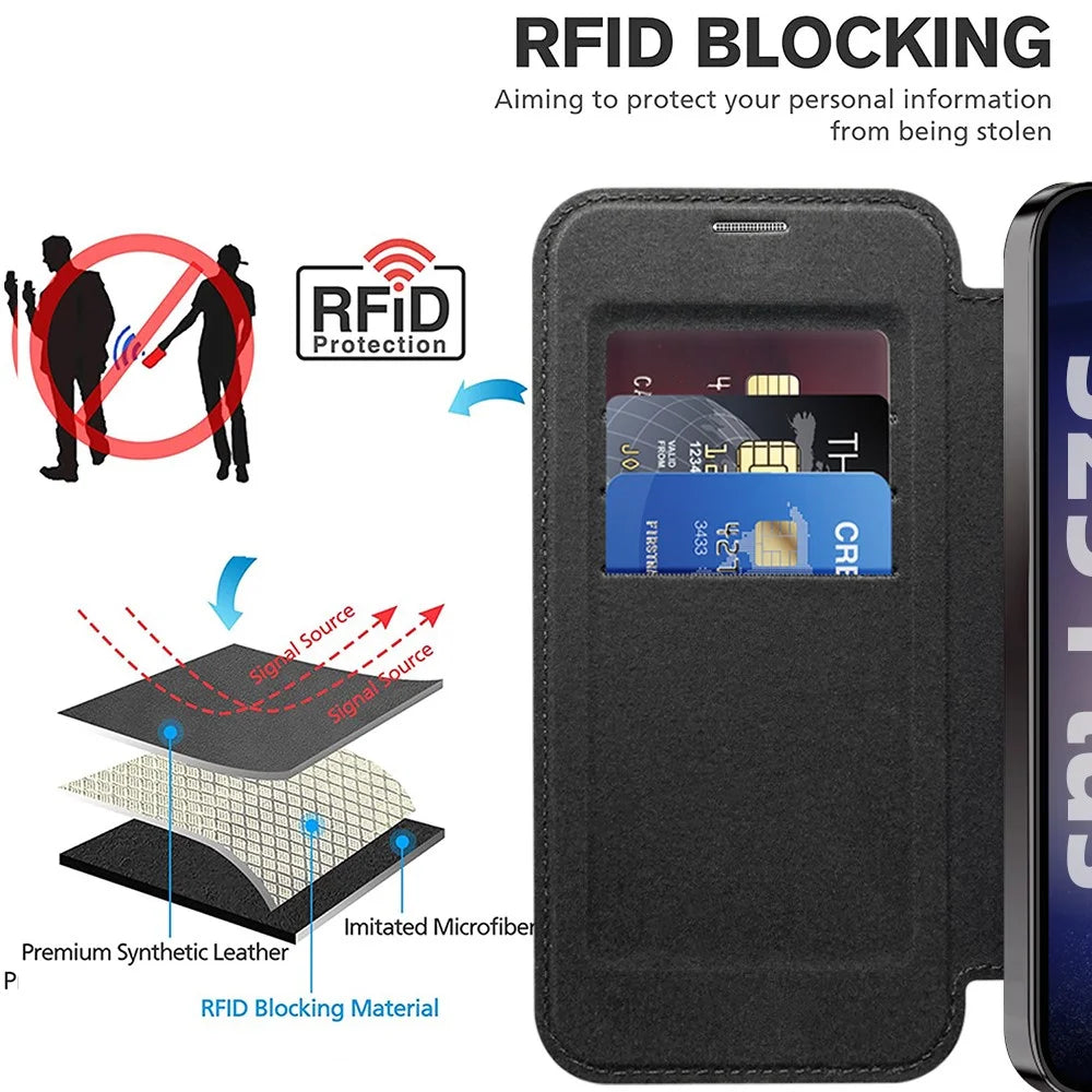 For Samsung Galaxy S25 Magnetic Case Rhombus PU Leather Phone Cover - Black - 3