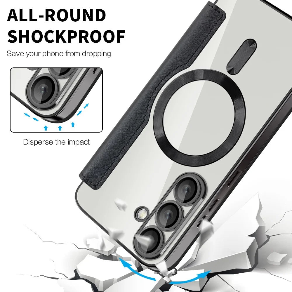 For Samsung Galaxy S25 Magnetic Case Rhombus PU Leather Phone Cover - Black - 5