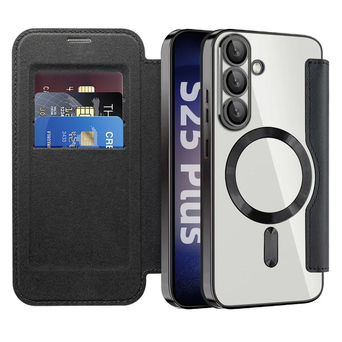 For Samsung Galaxy S25+ Magnetic Case Rhombus PU Leather Phone Cover - Black - 2