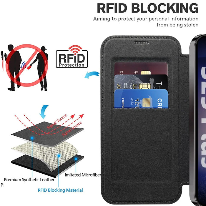 For Samsung Galaxy S25+ Magnetic Case Rhombus PU Leather Phone Cover - Black - 3