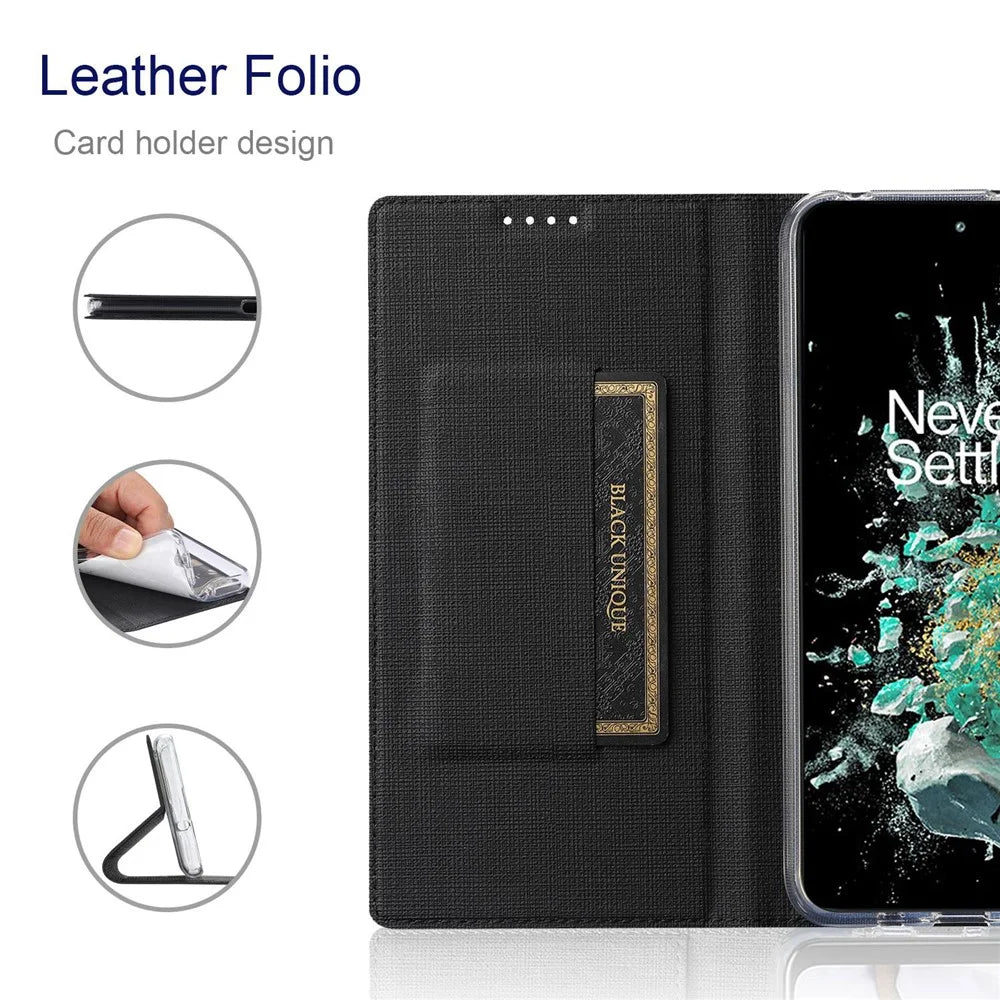 VILI DMX Series for OnePlus 10T 5G / Ace Pro 5G Card Slot Folio Flip Cover Magnetic Auto-absorbed PU Leather Stand Case - Black - 3