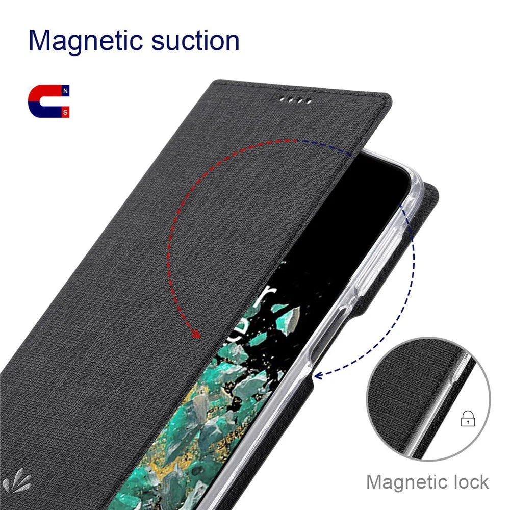VILI DMX Series for OnePlus 10T 5G / Ace Pro 5G Card Slot Folio Flip Cover Magnetic Auto-absorbed PU Leather Stand Case - Black - 4