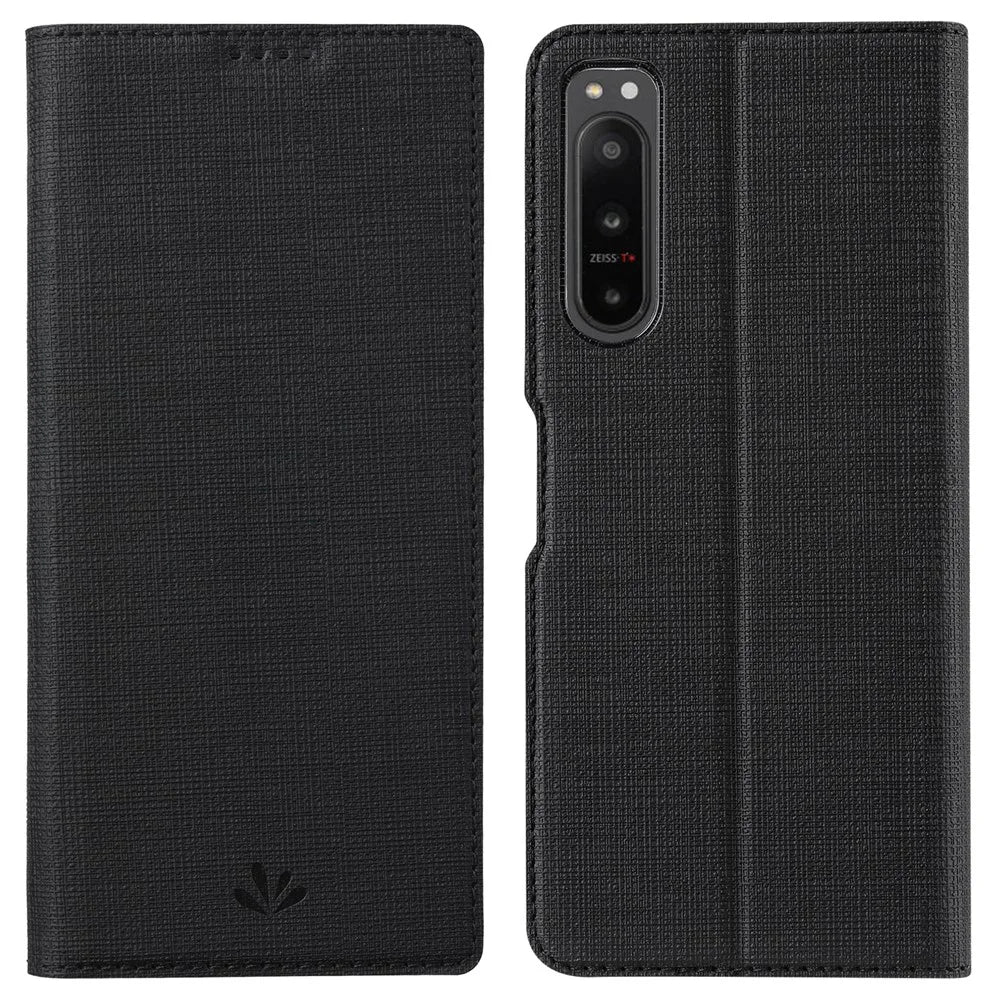 VILI DMX Series for Sony Xperia 5 IV 5G PU Leather Flip Cover Stand Magnetic Auto Closing Protective Case with Card Holder - Black - 1