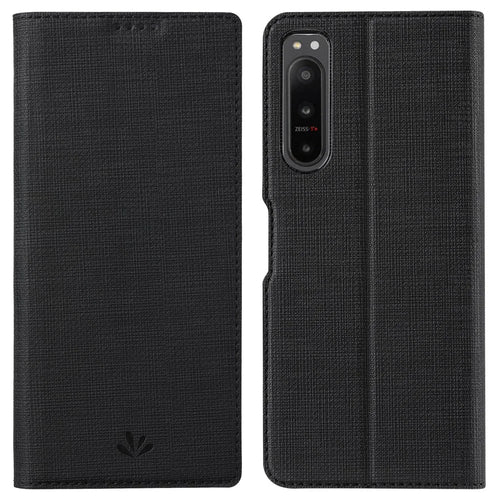 VILI DMX Series for Sony Xperia 5 IV 5G PU Leather Flip Cover Stand Magnetic Auto Closing Protective Case with Card Holder - Black - 1