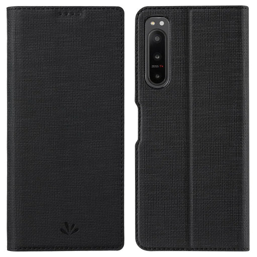 VILI DMX Series for Sony Xperia 5 IV 5G PU Leather Flip Cover Stand Magnetic Auto Closing Protective Case with Card Holder - Black - 1