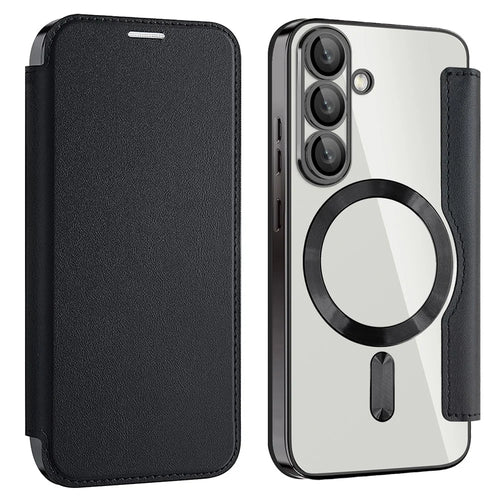 For Samsung Galaxy S25 Magnetic Case RFID Blocking Leather Phone Cover - Black - 1