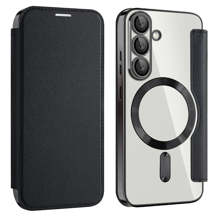 For Samsung Galaxy S25 Magnetic Case RFID Blocking Leather Phone Cover - Black - 1