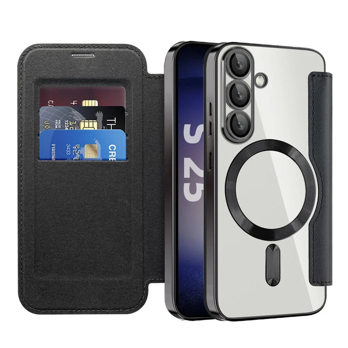 For Samsung Galaxy S25 Magnetic Case RFID Blocking Leather Phone Cover - Black - 2