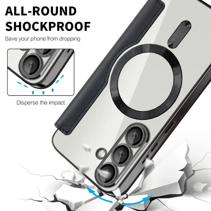 For Samsung Galaxy S25 Magnetic Case RFID Blocking Leather Phone Cover - Black - 5