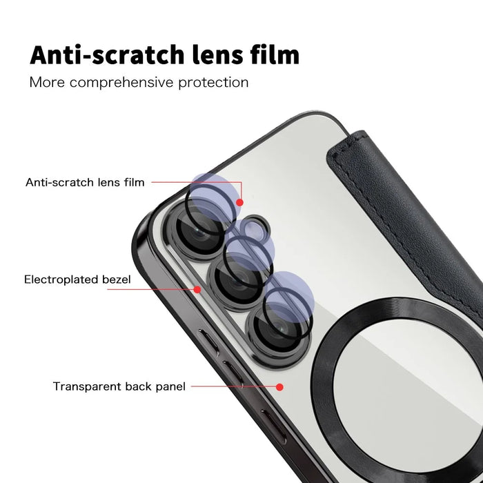 For Samsung Galaxy S25 Magnetic Case RFID Blocking Leather Phone Cover - Black - 6