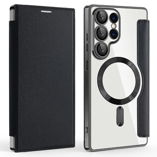 For Samsung Galaxy S25 Ultra Magnetic Case RFID Blocking Leather Phone Cover - Black - 1