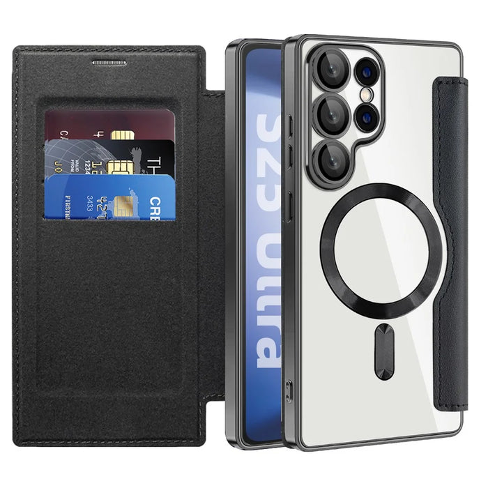 For Samsung Galaxy S25 Ultra Magnetic Case RFID Blocking Leather Phone Cover - Black - 2