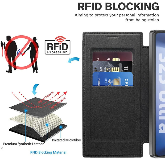 For Samsung Galaxy S25 Ultra Magnetic Case RFID Blocking Leather Phone Cover - Black - 3