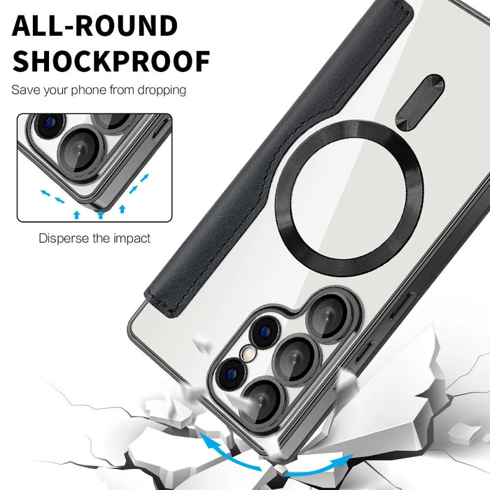 For Samsung Galaxy S25 Ultra Magnetic Case RFID Blocking Leather Phone Cover - Black - 6