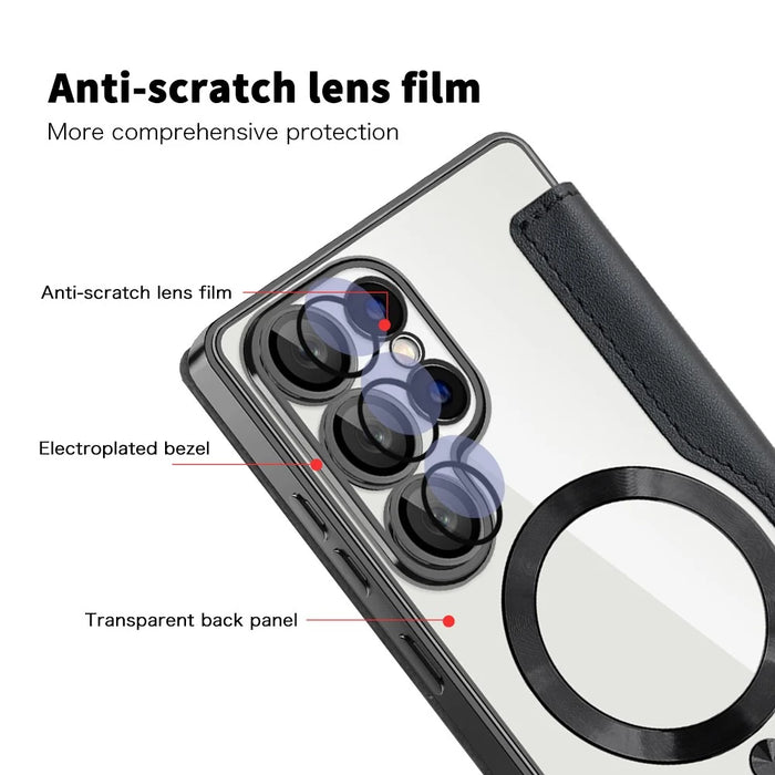 For Samsung Galaxy S25 Ultra Magnetic Case RFID Blocking Leather Phone Cover - Black - 7