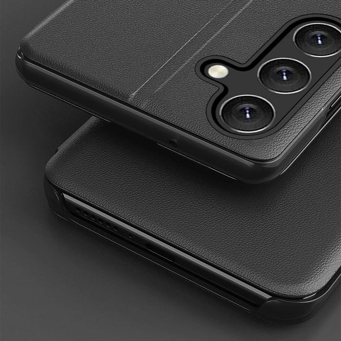 For Samsung Galaxy S25 Case View Window PU Leather Stand Cover - Black - 3