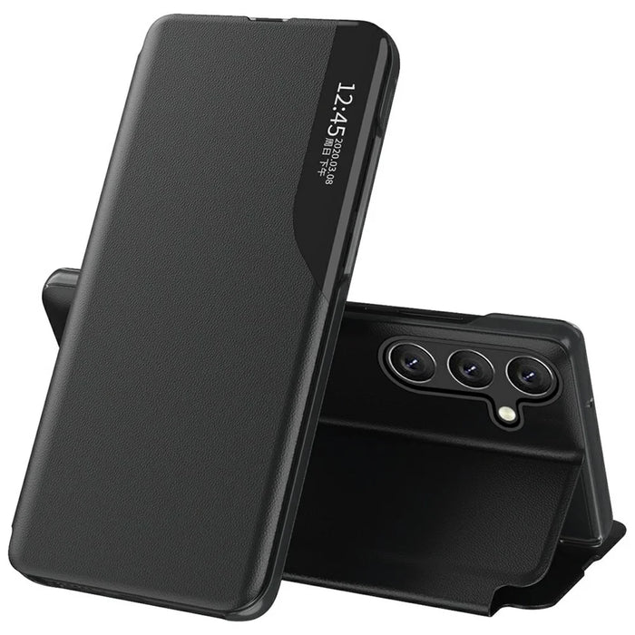 For Samsung Galaxy S25+ Case View Window PU Leather Stand Cover - Black - 1