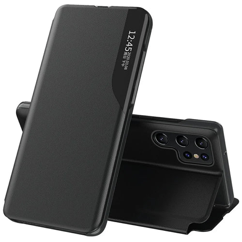 For Samsung Galaxy S25 Ultra Case View Window PU Leather Stand Cover - Black - 1