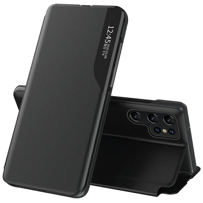 For Samsung Galaxy S25 Ultra Case View Window PU Leather Stand Cover - Black - 1