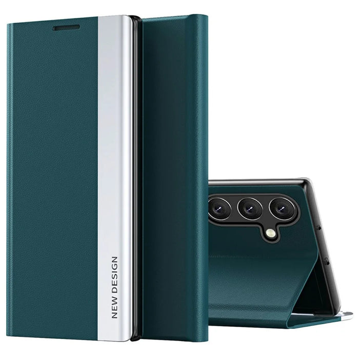 For Samsung Galaxy S25+ Case Anti-Drop Leather Phone Cover with Stand - Green - 1