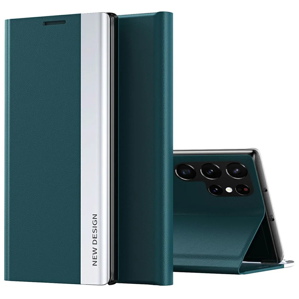 For Samsung Galaxy S25 Ultra Case Anti-Drop Leather Phone Cover with Stand - Green - 1