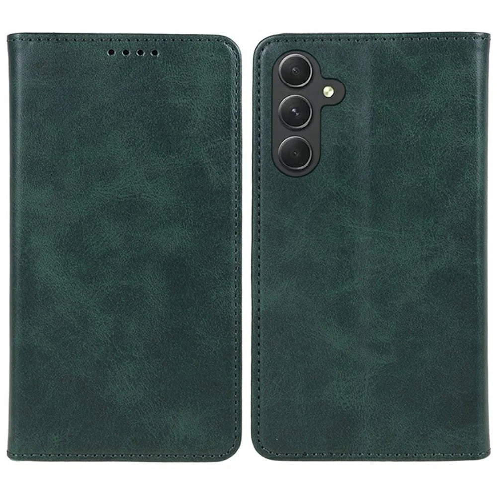 For Samsung Galaxy A36 5G Case Strong Magnetic PU Leather Phone Cover Calf Texture - Green - 1